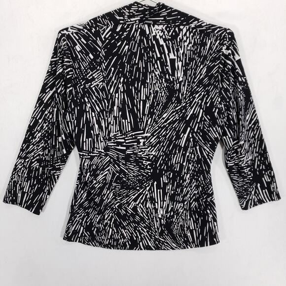 Kenneth Cole Reaction Blouse Womens Medium Black White Geometric Chic Pullover - Picture 4 of 6